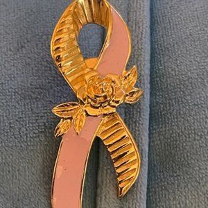 Avon Breast Cancer Awareness pink rose ribbon brooch pin.